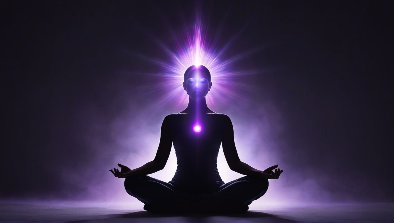 Silhouetted Figure in Meditation with Glowing Aura
