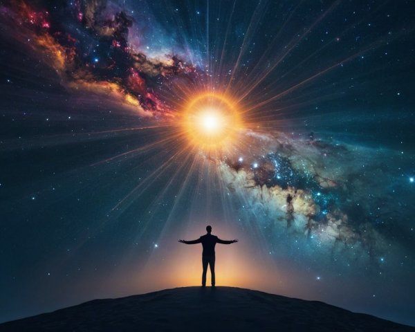 Silhouette on Hill Under Vibrant Cosmic Explosion
