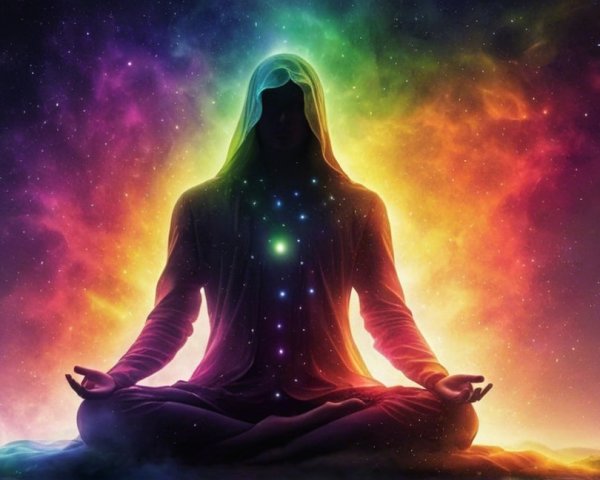 Meditative Figure Surrounded by Cosmic Energy Aura