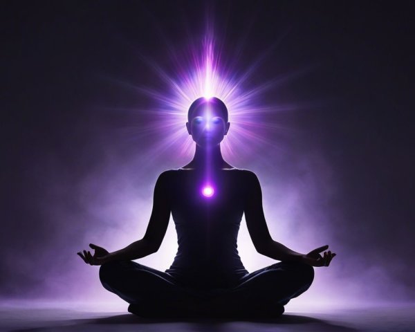 Silhouetted Figure in Meditation with Glowing Aura