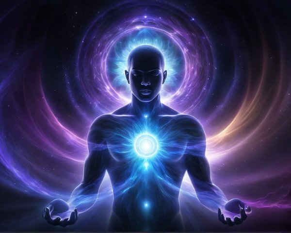 Ethereal Figure Surrounded by Cosmic Energy and Colors