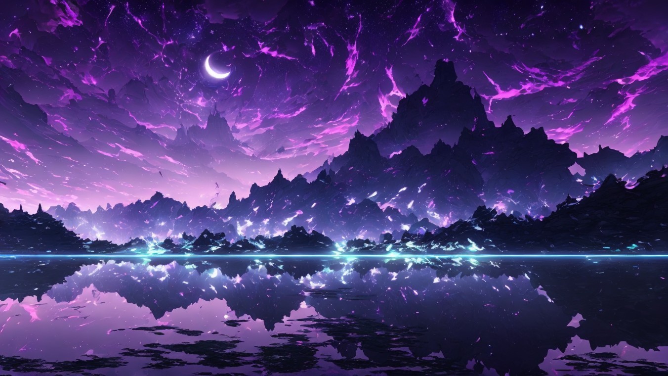 Fantasy Landscape with Purple Mountains and Starry Sky
