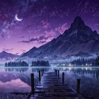 Fantasy Landscape with Purple Mountains and Starry Sky