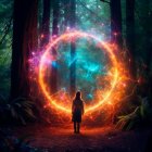 Mystical Forest with Ethereal Portal and Glowing Figure