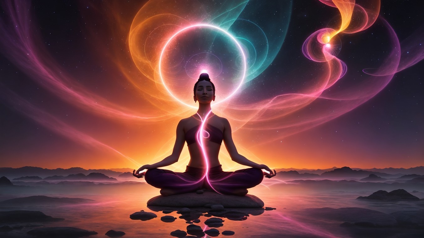 Meditative Figure in a Tranquil Dusk Landscape