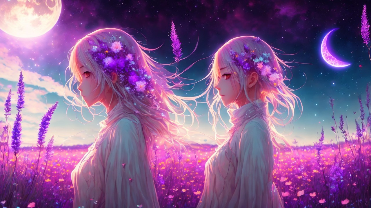 Ethereal Figures in a Dreamlike Purple Landscape