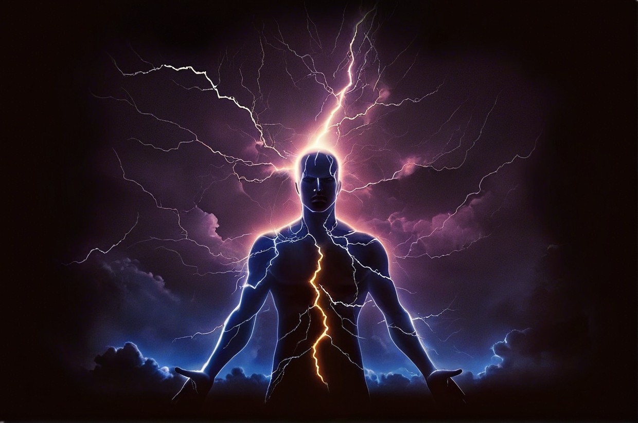 Silhouette of a Human Figure Surrounded by Lightning