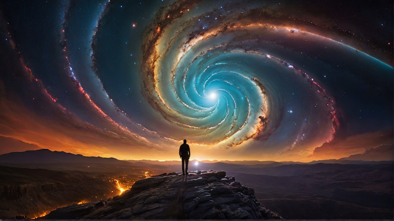 Cosmic Spiral Overlooking a City at Night