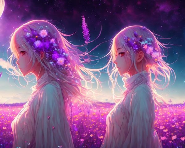 Ethereal Figures in a Dreamlike Purple Landscape