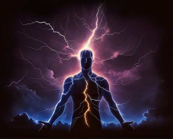 Silhouette of a Human Figure Surrounded by Lightning