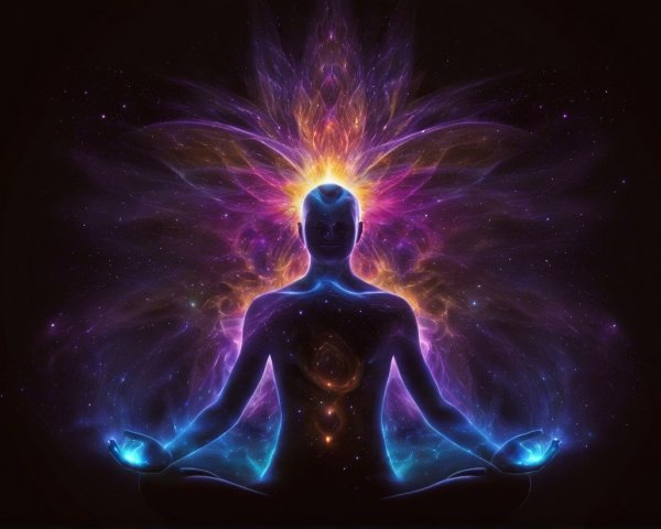 Silhouette of Meditative Figure Against Cosmic Background