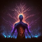 Silhouette of Meditative Figure Against Cosmic Background