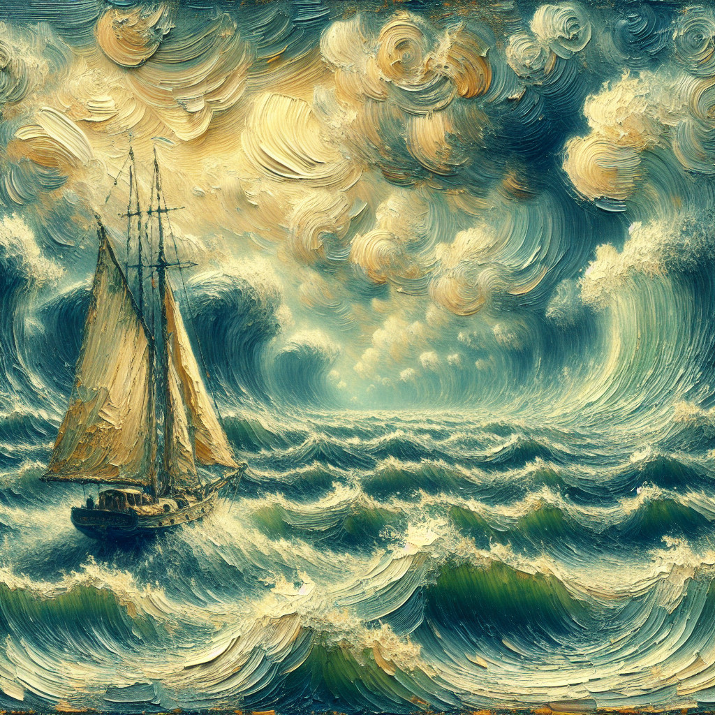 Vibrant Seascape with Sailing Ship and Dynamic Sky
