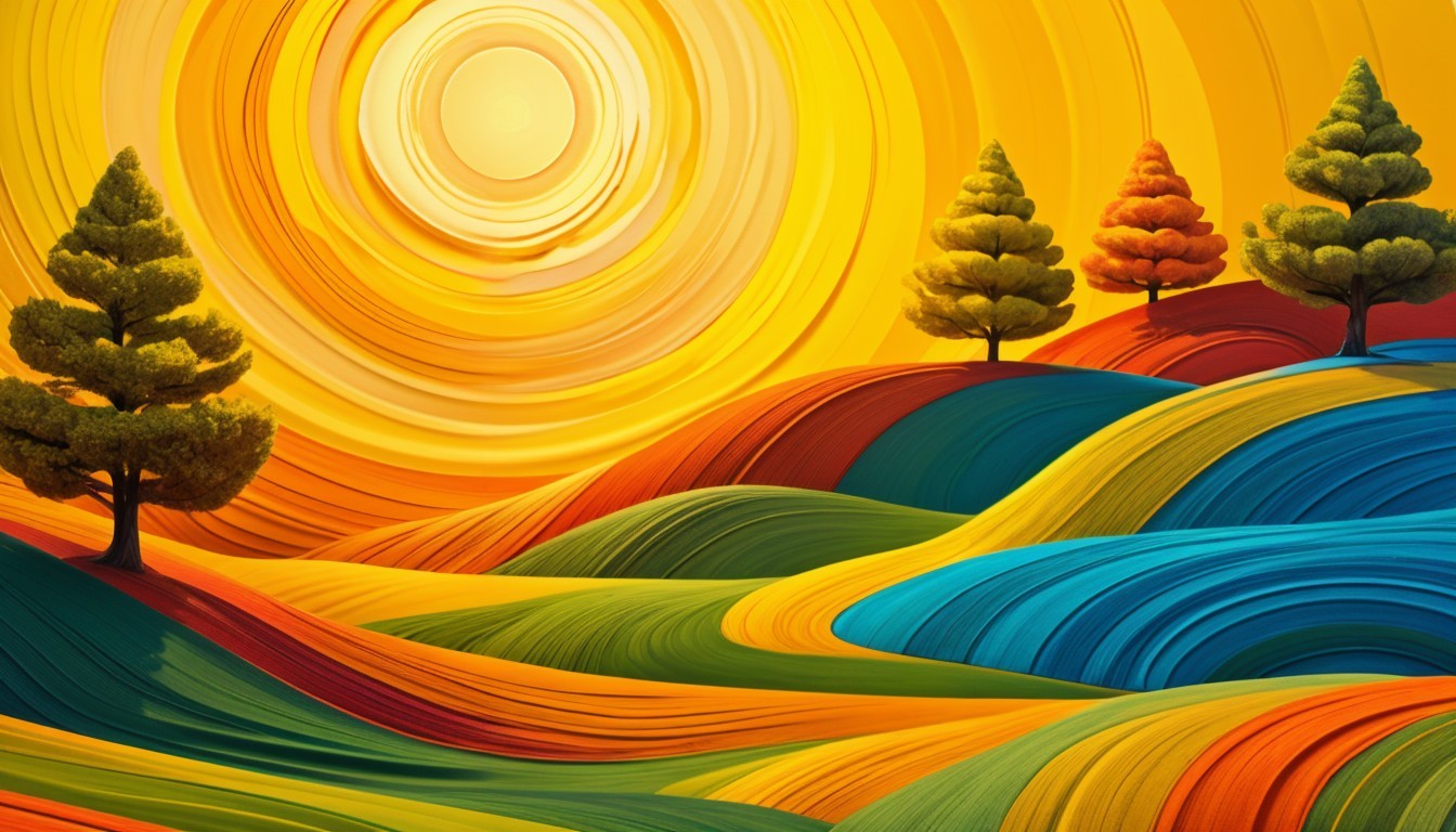 Vibrant Landscape with Colorful Hills and Trees