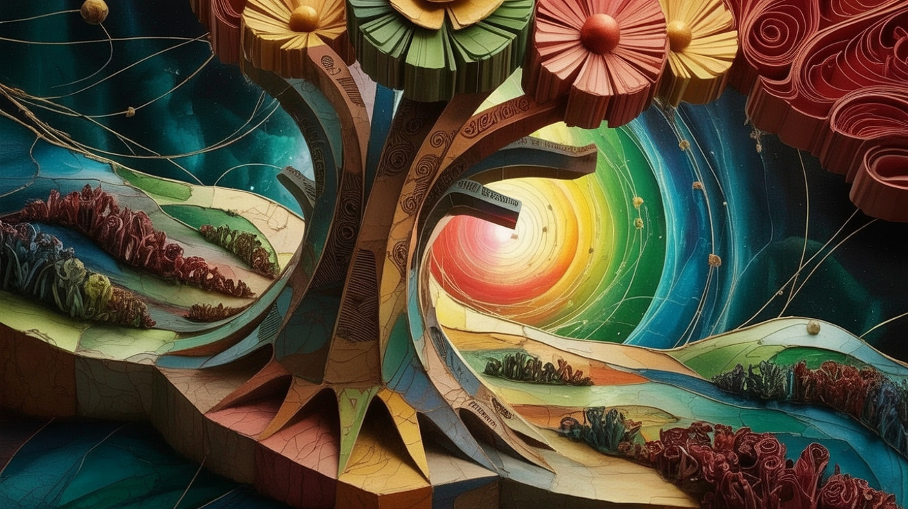 Vibrant Fantastical Landscape with Intricate Tree Design