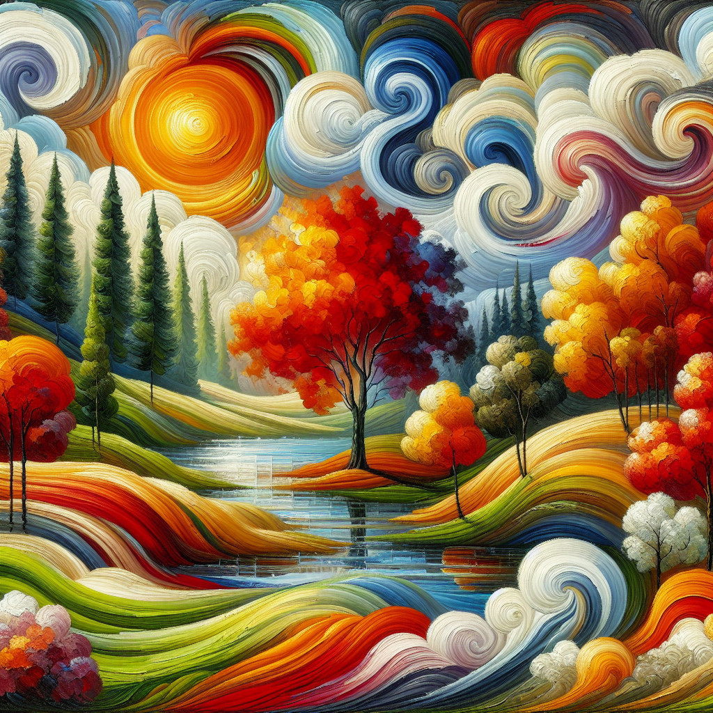 Vibrant Landscape of Rolling Hills and Colorful Foliage