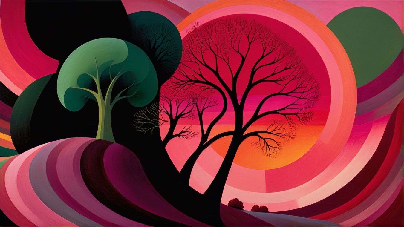 Vibrant Abstract Landscape with Bold Colors and Shapes