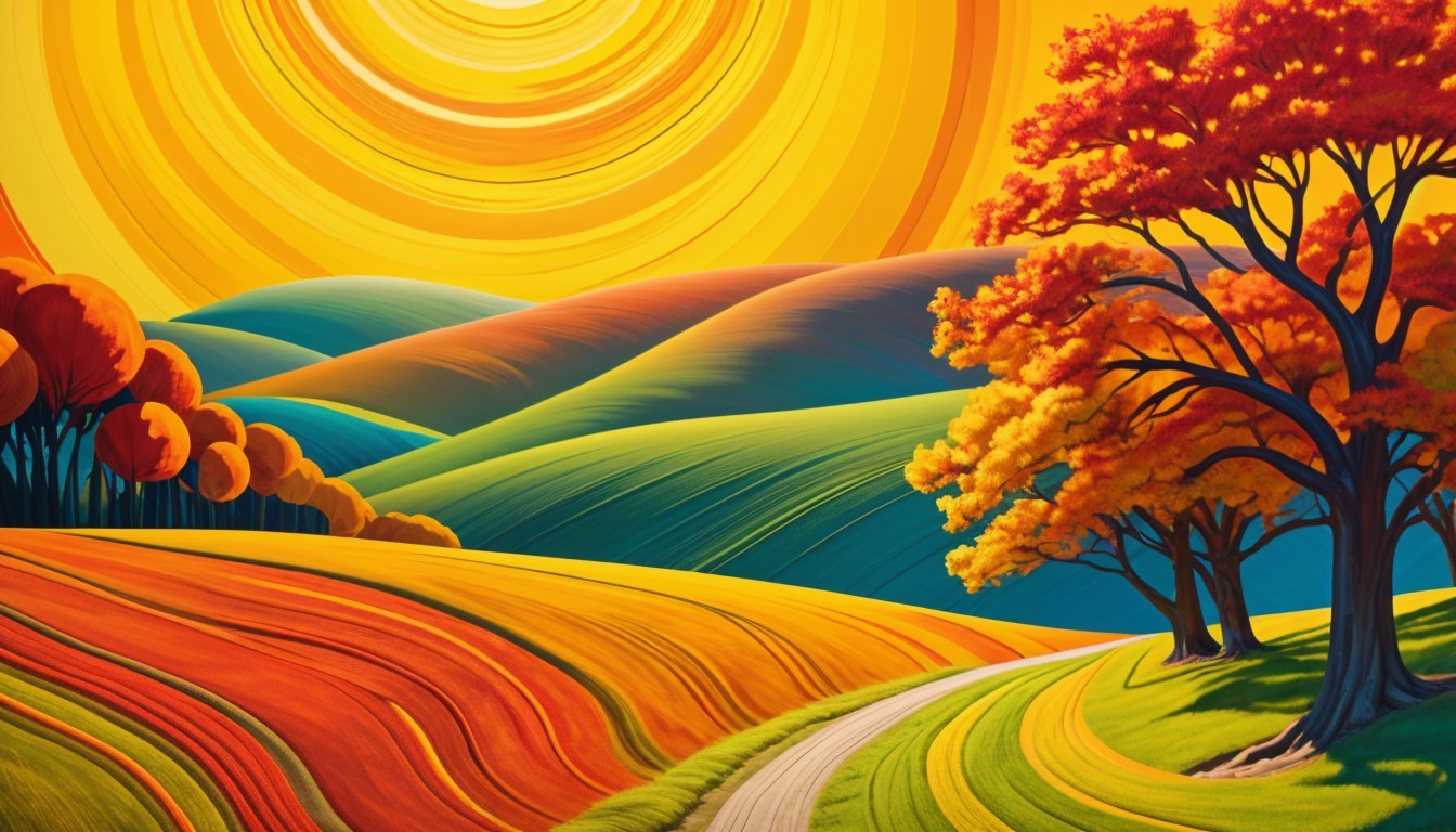 Vibrant Autumn Landscape with Colorful Foliage and Hills