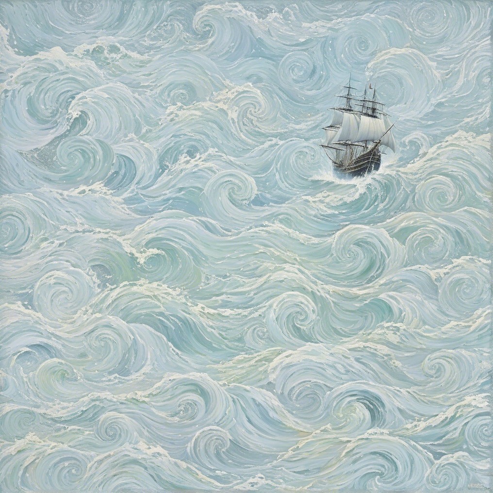 Dramatic Seascape with Solitary Sailing Ship and Waves