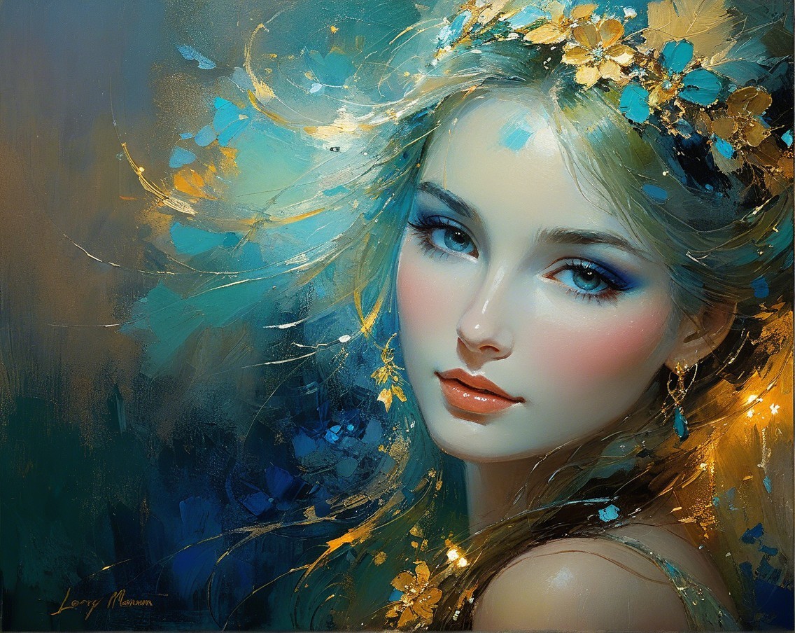 Portrait of a young woman with floral adornments