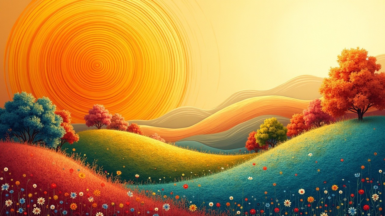 Vibrant Landscape of Colorful Hills and Wildflowers