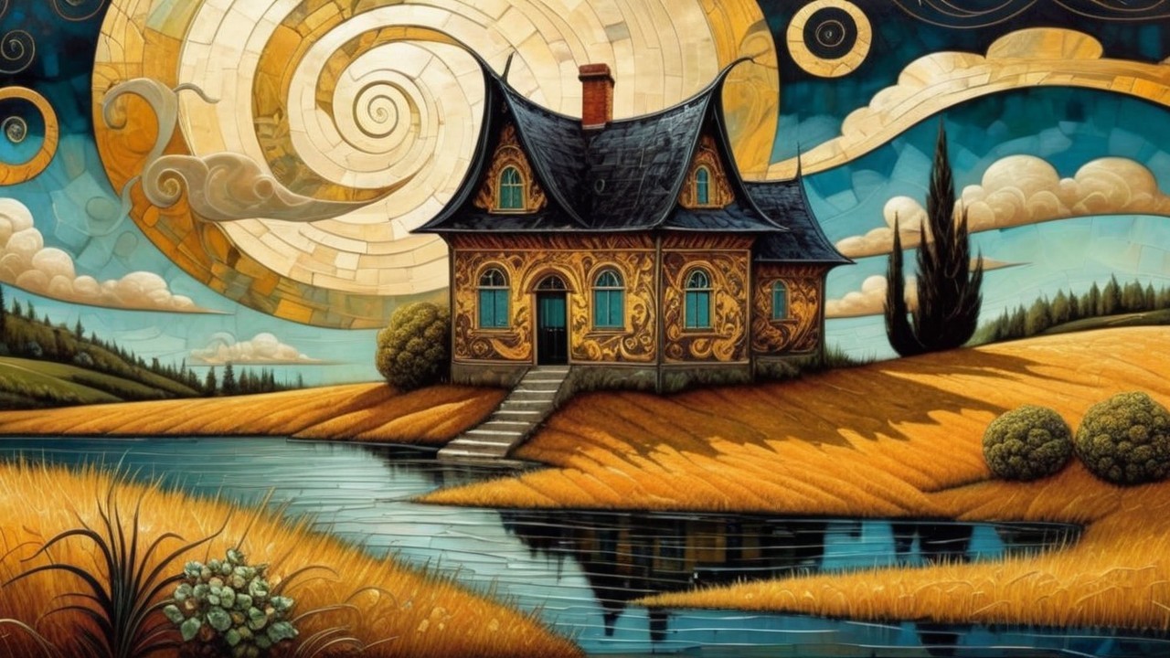 Whimsical House by Tranquil Lake in Dreamy Landscape