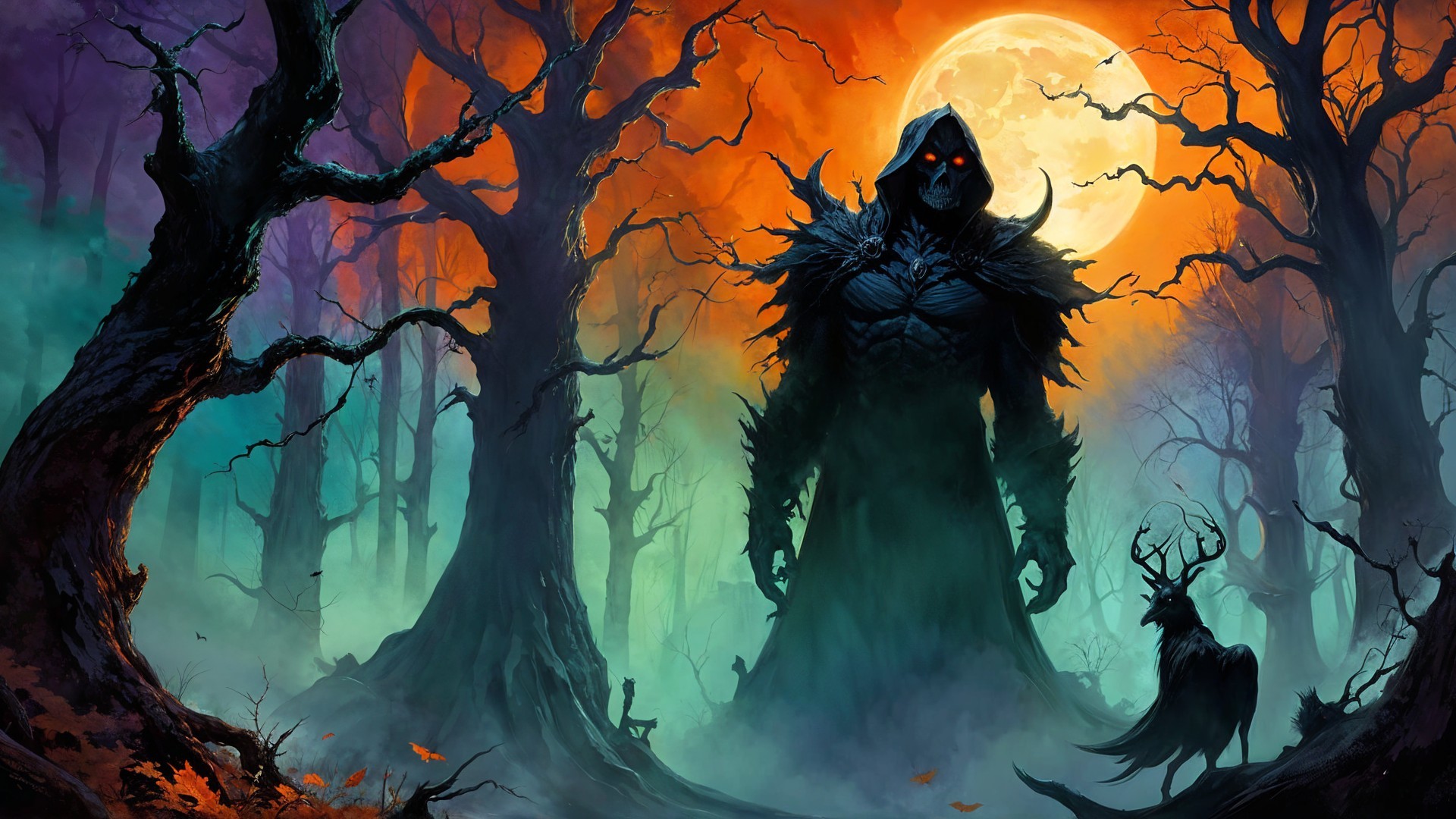Ominous Figure in a Misty Forest at Twilight