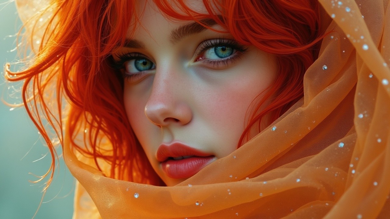 Close-Up Portrait of a Woman with Green Eyes and Red Hair