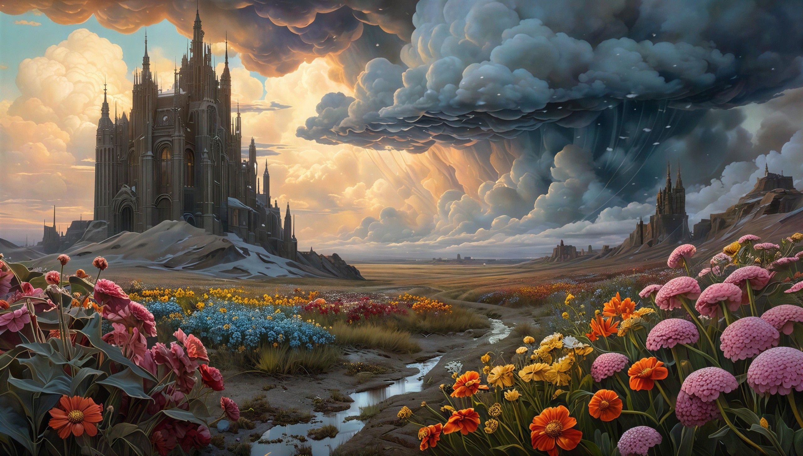 Hyperrealistic Painting of a Gothic Castle Landscape