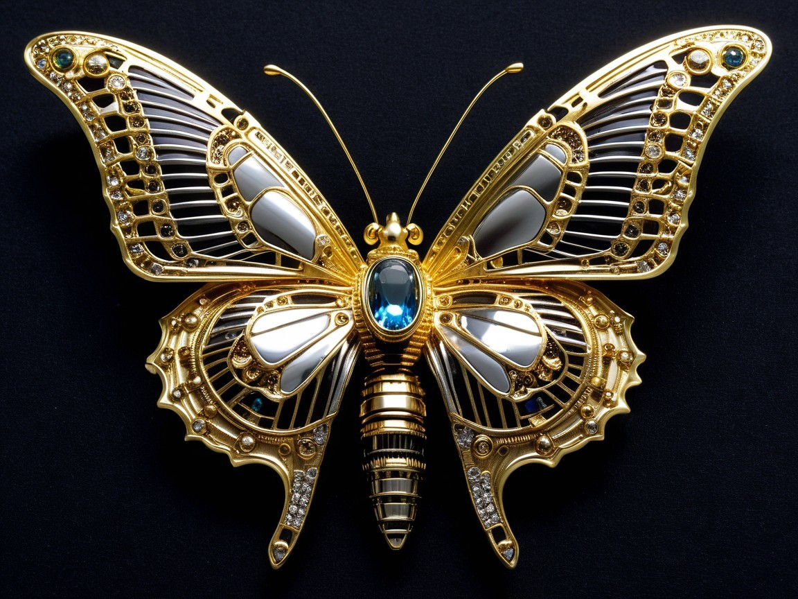 Intricately Designed Butterfly Brooch with Gemstones