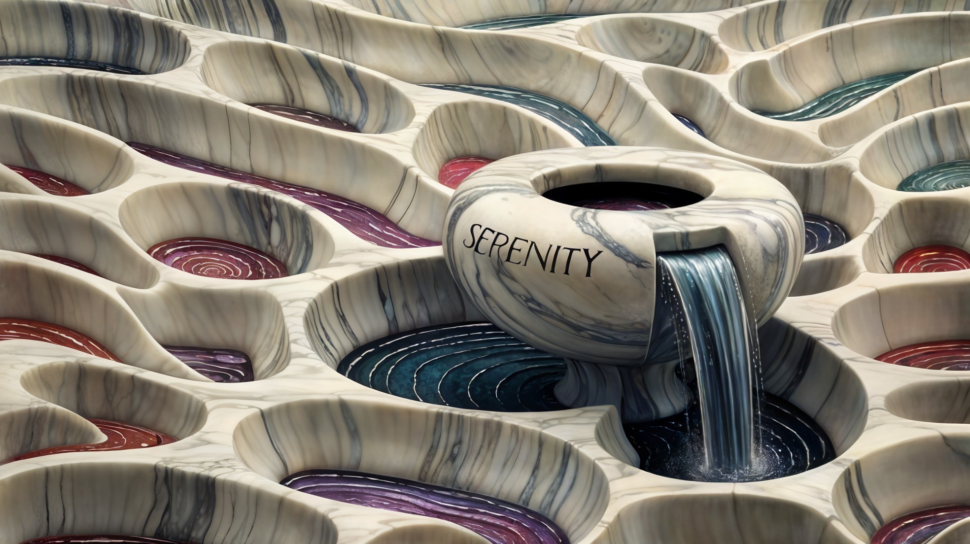 Tranquil Water Installation with Central Serenity Bowl