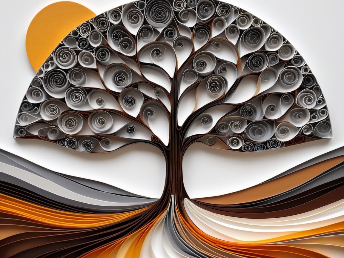 Intricate Quilled Paper Artwork of a Tree and Landscape
