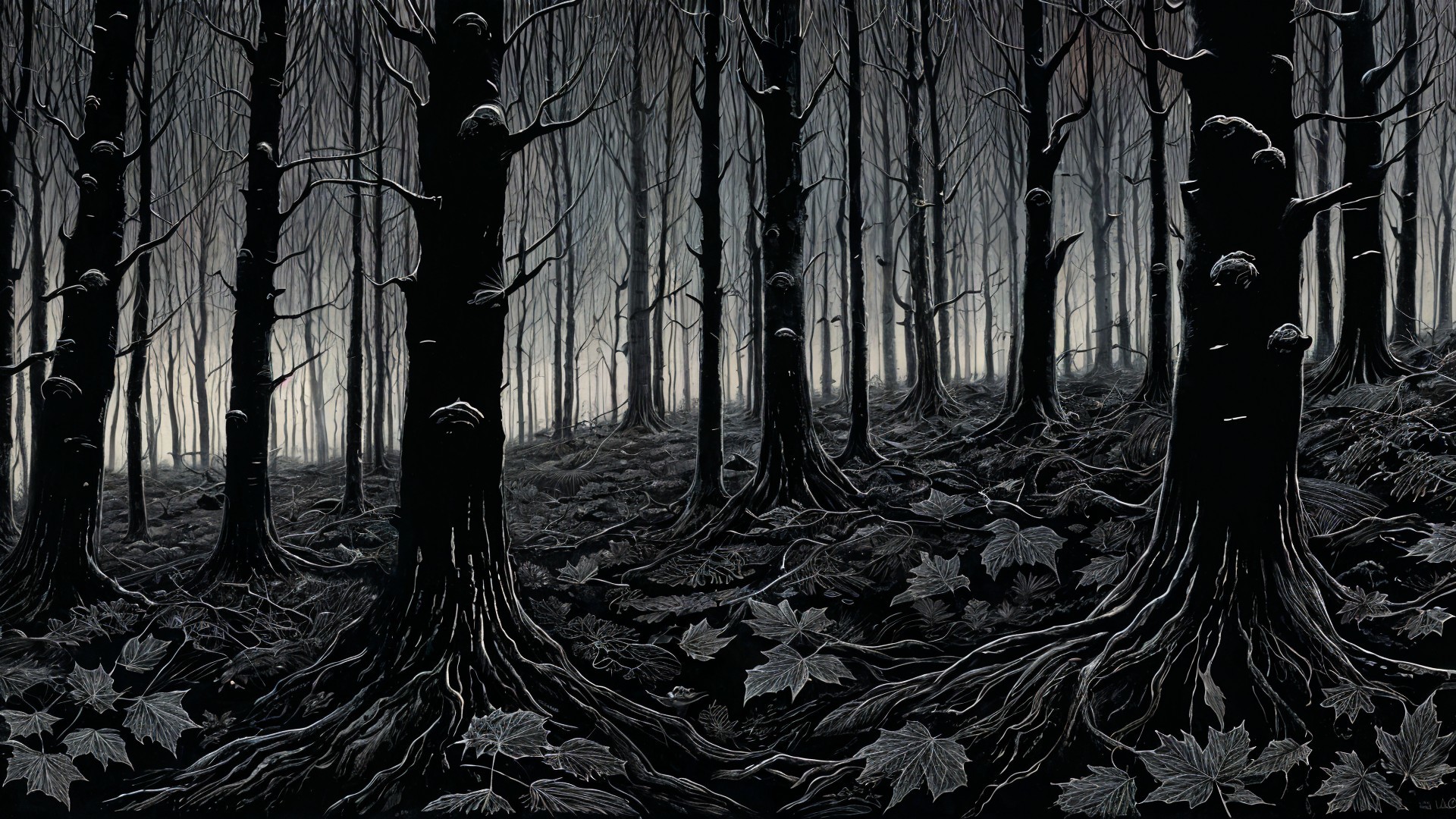Dark Atmospheric Forest with Monochromatic Palette