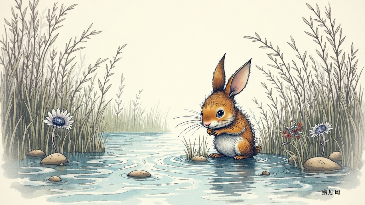 Rabbit by Tranquil Pond Surrounded by Nature