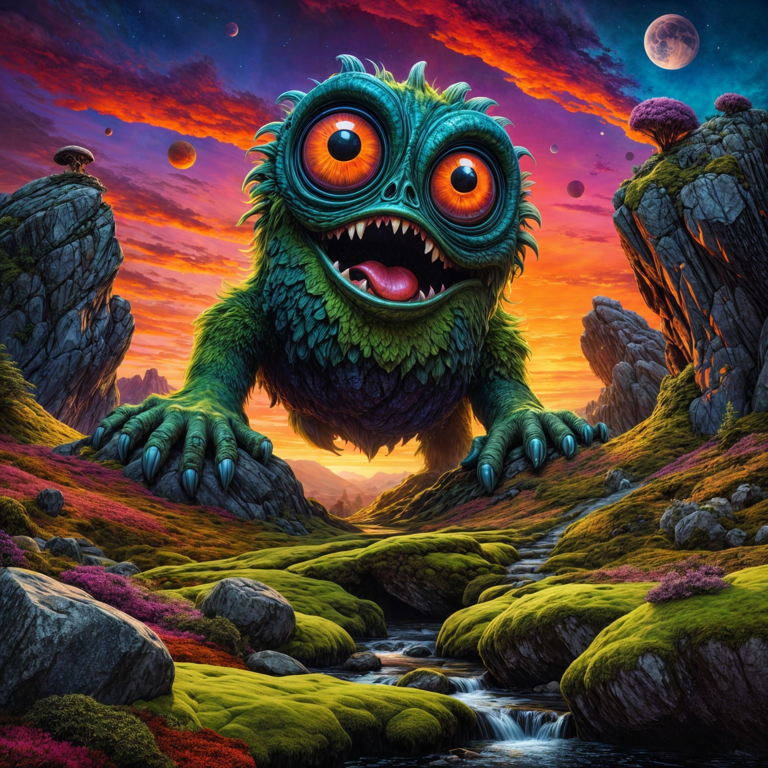 Vibrant Creature in Surreal Colorful Landscape Scene