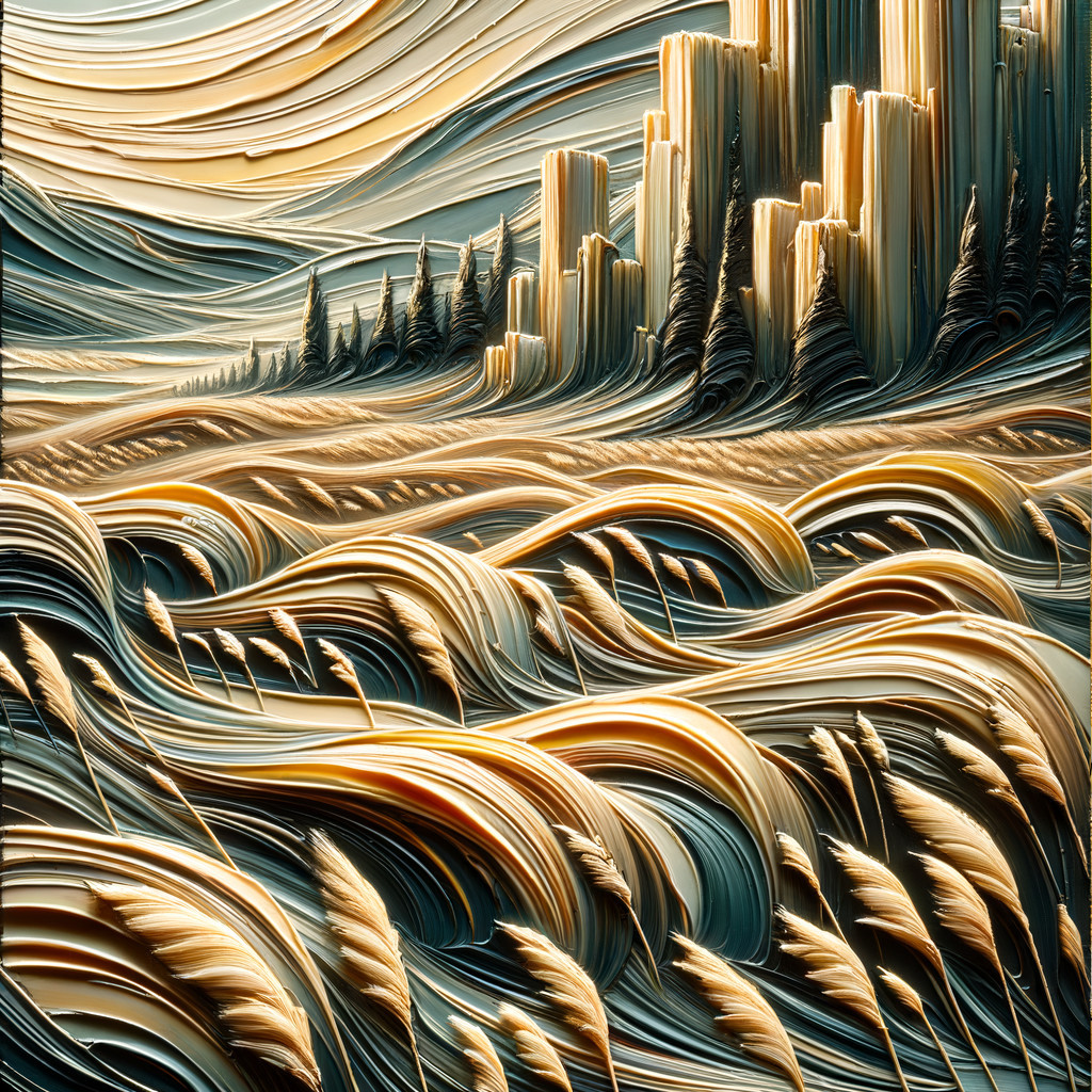 Textured Landscape with Golden Wheat Patterns and Sky