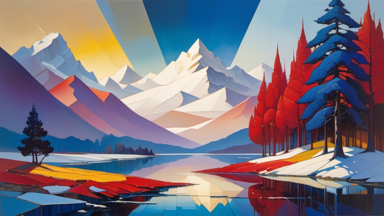 Vibrant Autumn Landscape with Majestic Mountains and Lake