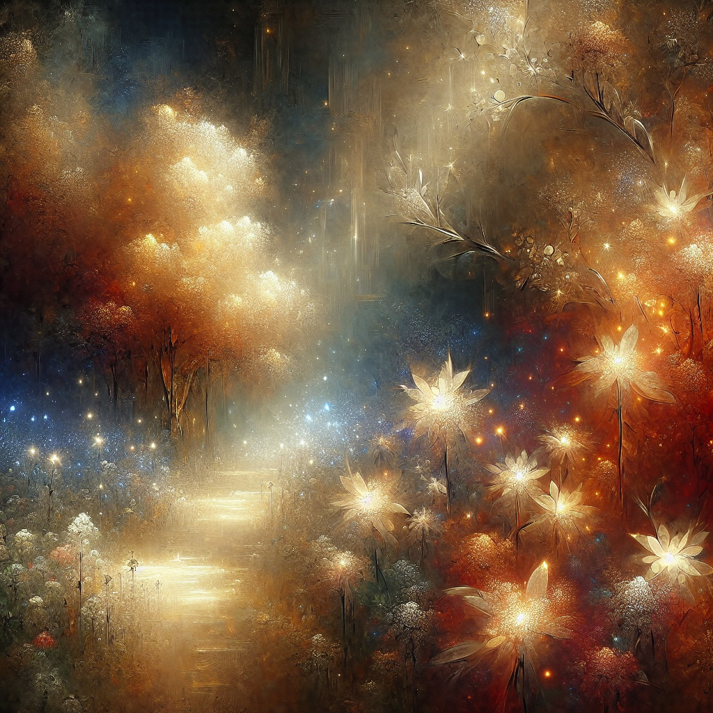 Dreamlike Landscape with Ethereal Glowing Flowers