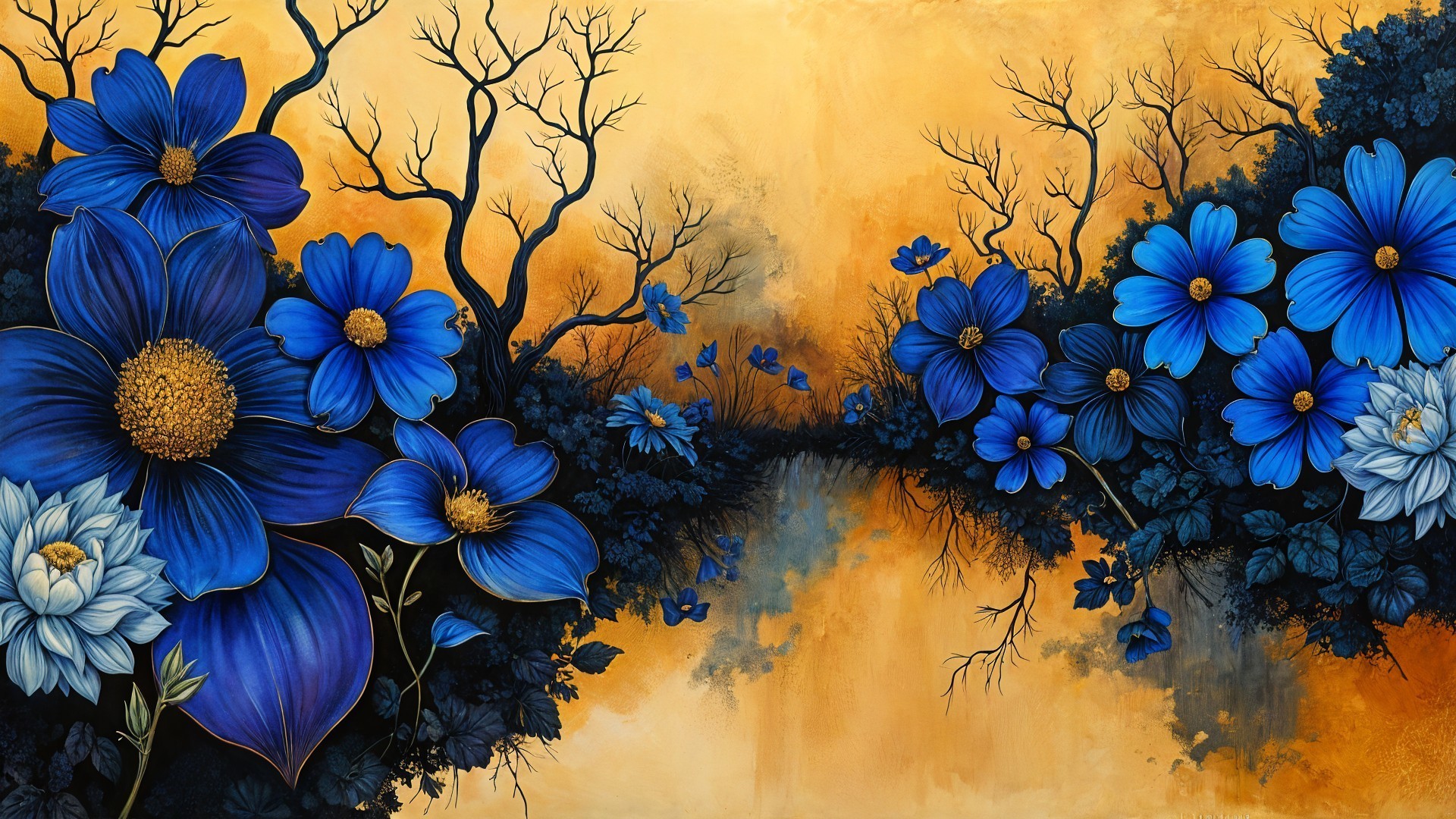 Vibrant Landscape with Flowers and Reflective Water