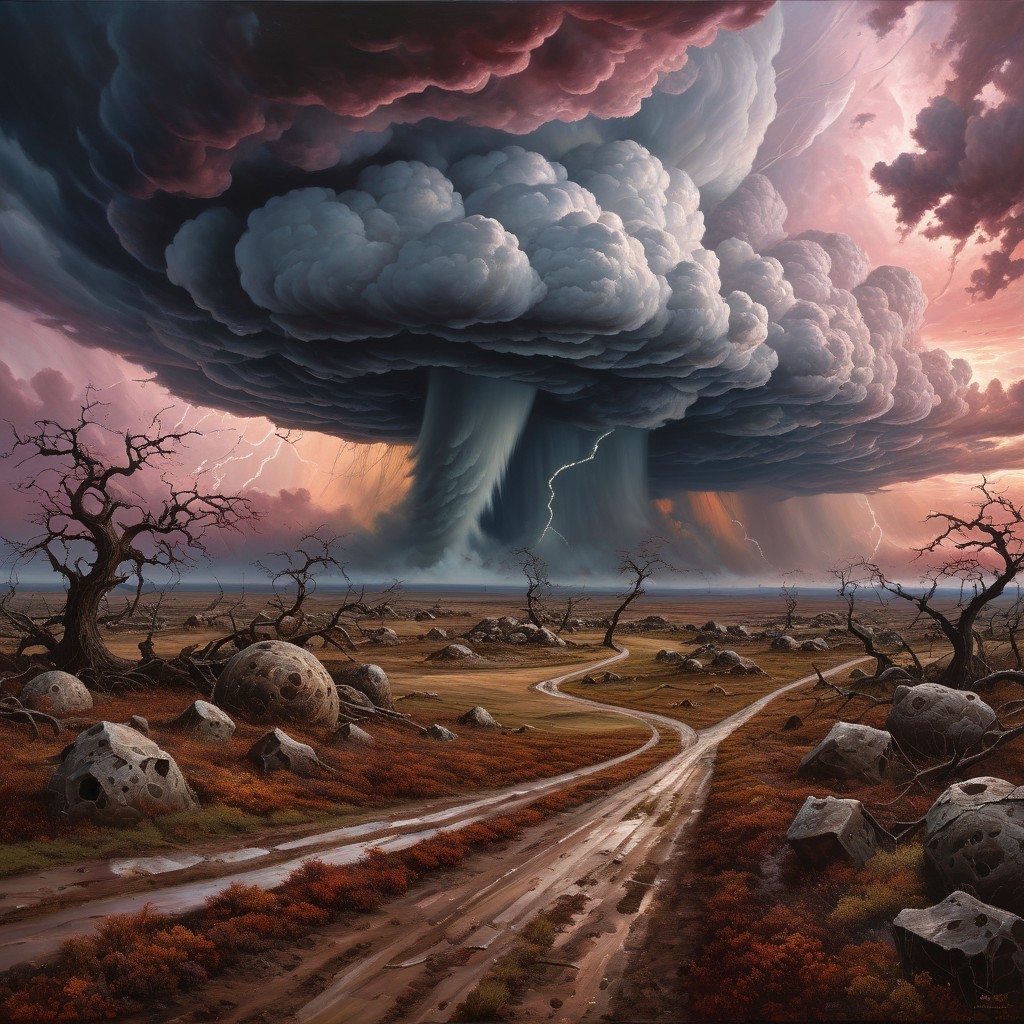 Dramatic Landscape with Tumultuous Sky and Barren Terrain
