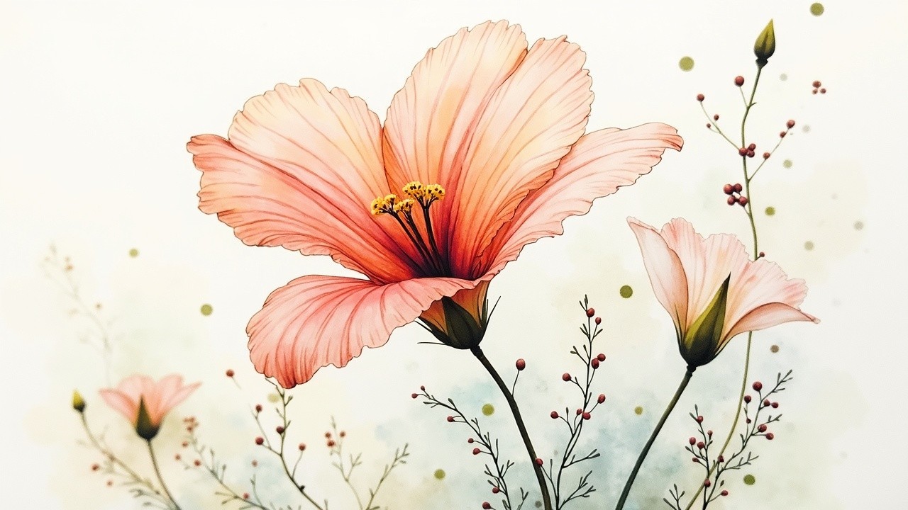 Delicate Pink Hibiscus Flowers on Soft Background