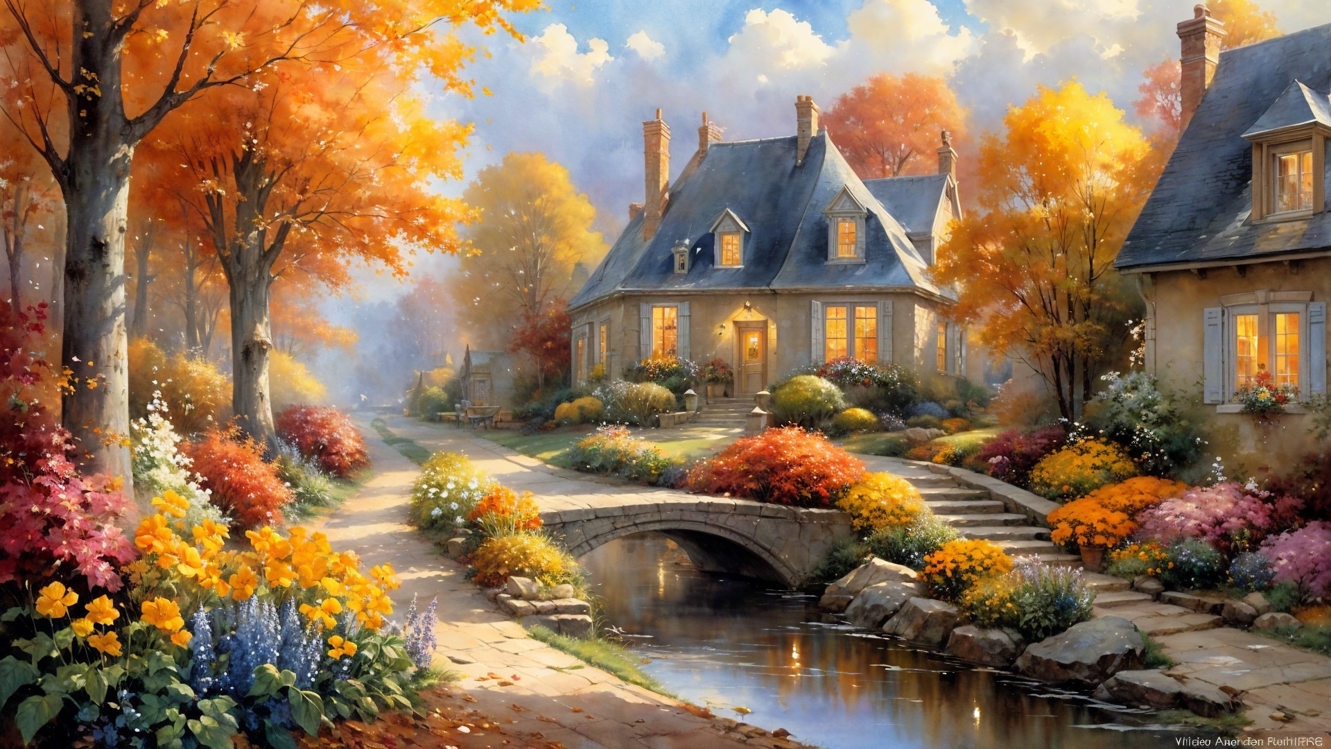 Autumn Landscape with House and Vibrant Foliage