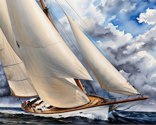 Sailboat Navigating Choppy Waters Under Dramatic Skies
