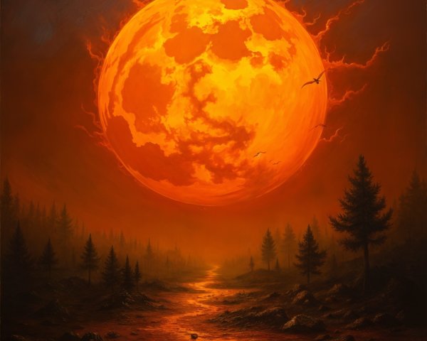 Dramatic Landscape with Fiery Sun and Winding River