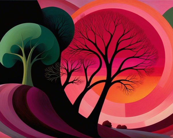 Vibrant Abstract Landscape with Bold Colors and Shapes