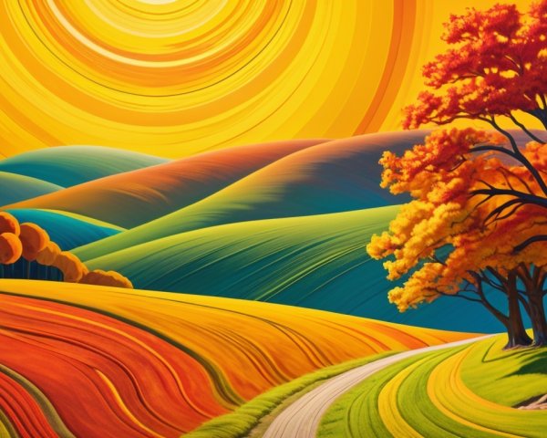 Vibrant Autumn Landscape with Colorful Foliage and Hills