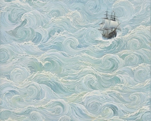 Dramatic Seascape with Solitary Sailing Ship and Waves