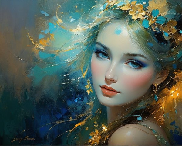 Portrait of a young woman with floral adornments