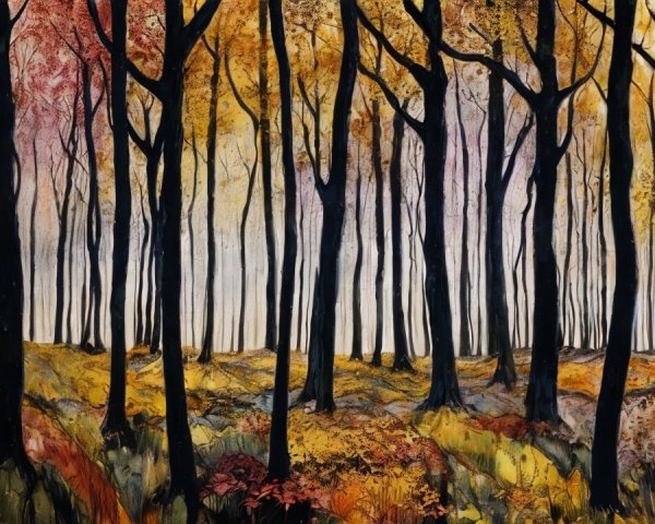 Autumn Forest Scene with Colorful Foliage and Trees