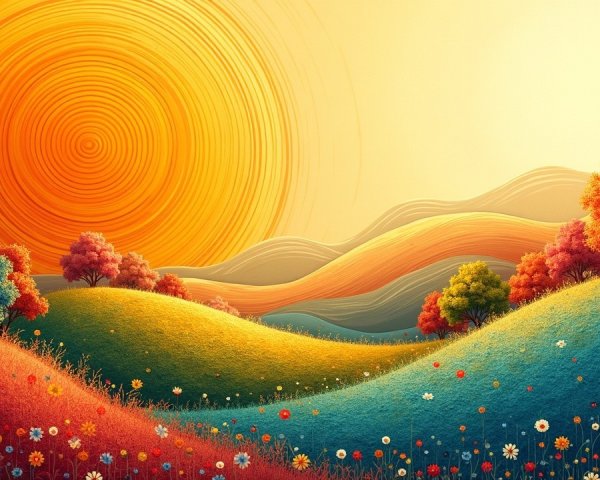Vibrant Landscape of Colorful Hills and Wildflowers